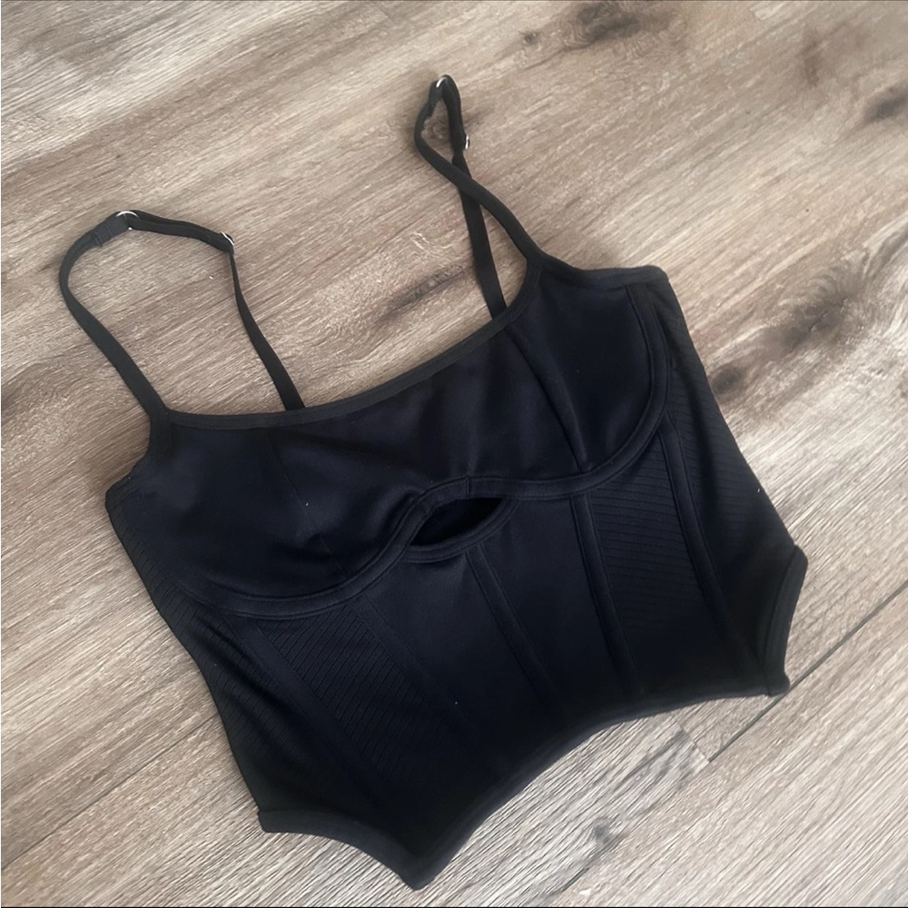 Gilly Hicks Bustier Crop Top Size XS Black Adjustable Straps Cutout Corset Sexy